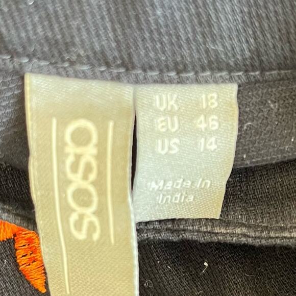 Asos Dress Women's Size 14 Black Cotton Embroidered Floral Colorful Open Back - Picture 12 of 13